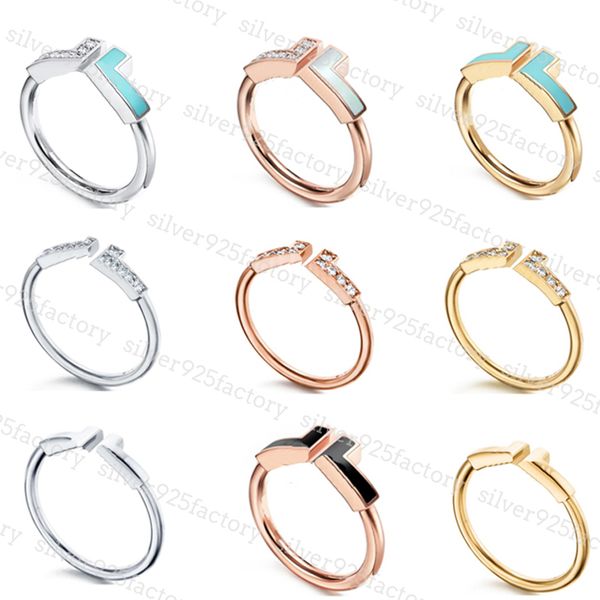 

letters shape band rings opening 925 sterling silver diamond pearl oyster ring fashion classic women luxury jewelry with bag for gift