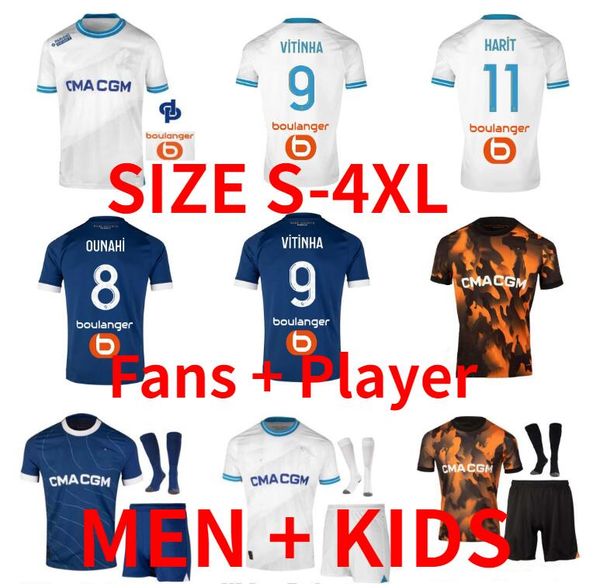 

23 24 marseilles vitinha soccer jerseys 2023 2024 under nuno harit aubameyang maillot foot clauss gigot ndiaye football shirts men kids guen, Black;yellow
