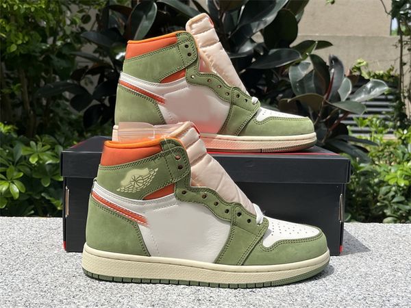 

high og 1s basketball shoes celadon 1 sky j light olive fb9934-300 womens mens shoes tennis sneakers size us4-us13, Red;white