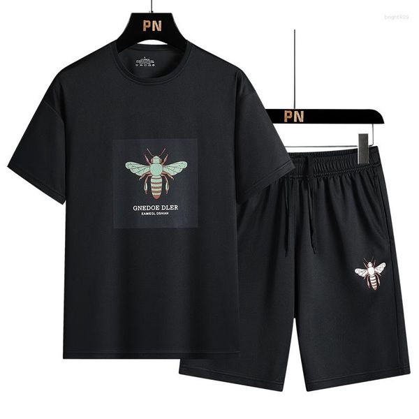 

men's tracksuits men suit 2-piece sportswear summer short sleeve o-neck shorts sets fashion printed breathable male t-shirt tracksuit66, Gray