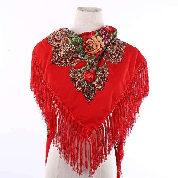 

item title gauze scarf ethnic style all clear headscarf tassels printed square, Blue;gray