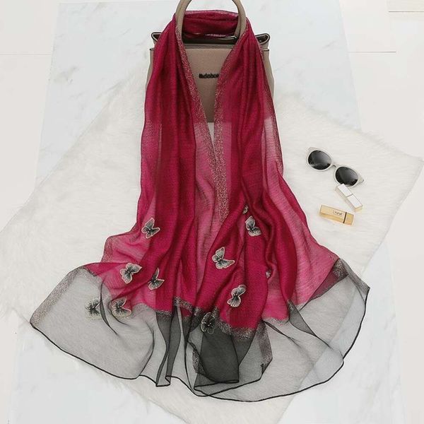 

fashion butterfly beaded silk wool embroidered scarf blended imitation, Blue;gray