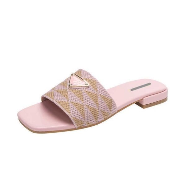 

fashion sandals women flat sliders designer slippers women flip flops triangle symbole jacquard plaid slide womens slides beach shoes 36-42, Black
