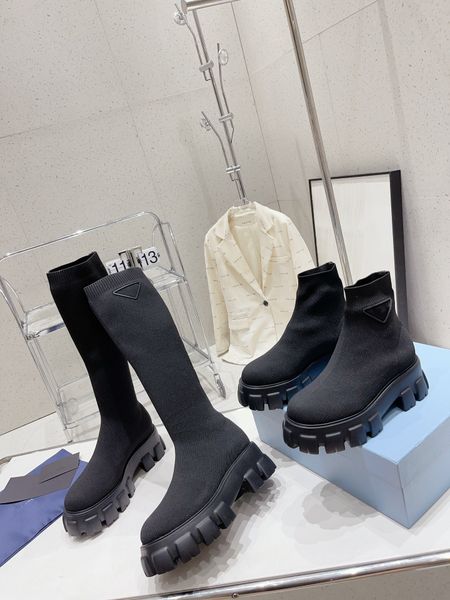 

new black leather ankle chelsea boots platform slip-on round flat booties chunky half boot luxury designer high shoes women knight boots