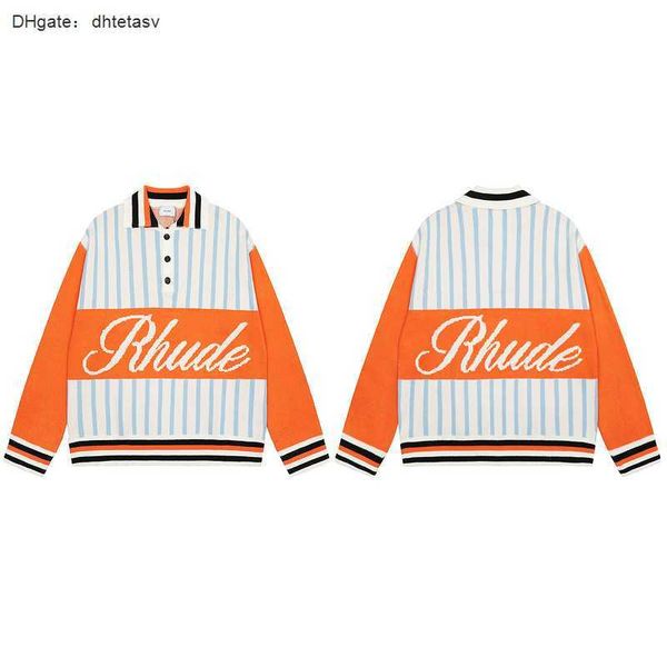 

rhude autumn/winter new combination contrast letter inscription stripe knit loose casual polo sweater, White;black