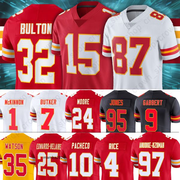 

patrick mahomes kansases city football chiefes jersey travis kelce nick bolton chris jones jaylen watson isiah pacheco felix anudike-uzomah, Black;red