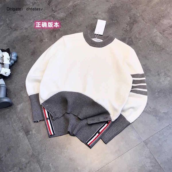 

sweater knitted round neck women's pullover classic striped sleeve ribbon fashion label correct version, White;black