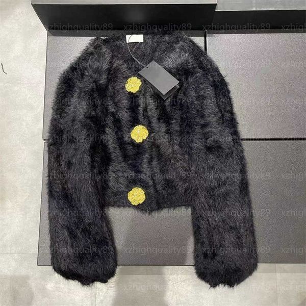 

cardigan designer woman sweaters womens jacket mink fleece loose soft glutinous plush fashion luxury jackets large metal button designer car, White;black