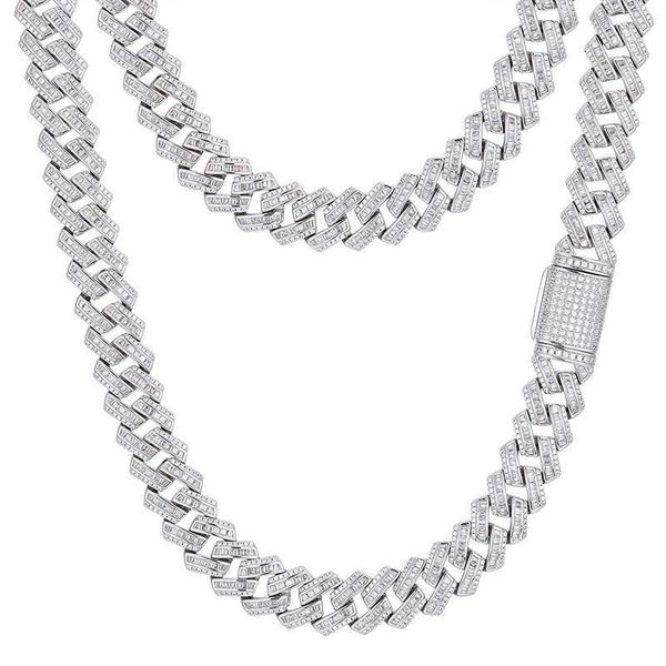 

new arrival factory price pure sier 14mm baguette d color vvs moissanite diamond miami cuban link chain necklace, Silver