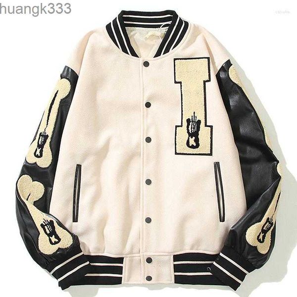 

men's jackets hairy bone stick flocking mens varsity jacket woman hip hop harajuku vintage college style bomber winter baseball uniform, Black;brown