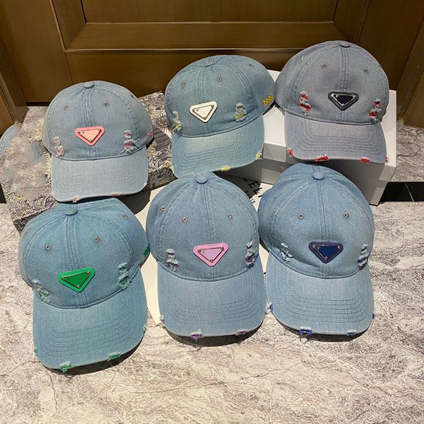 

designer ball caps classic inverted triangle logo solid denim baseball hat vintage perforated duck tongue hat men's and women's st, Blue;gray