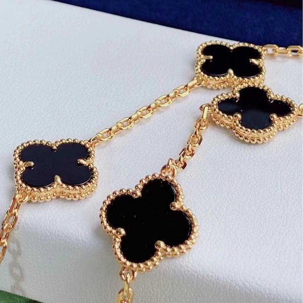 

fashion luxury 4/four leaf clover four grass black agate ten flower necklace v gold thickness 18k rose show white temperament women's c, Silver