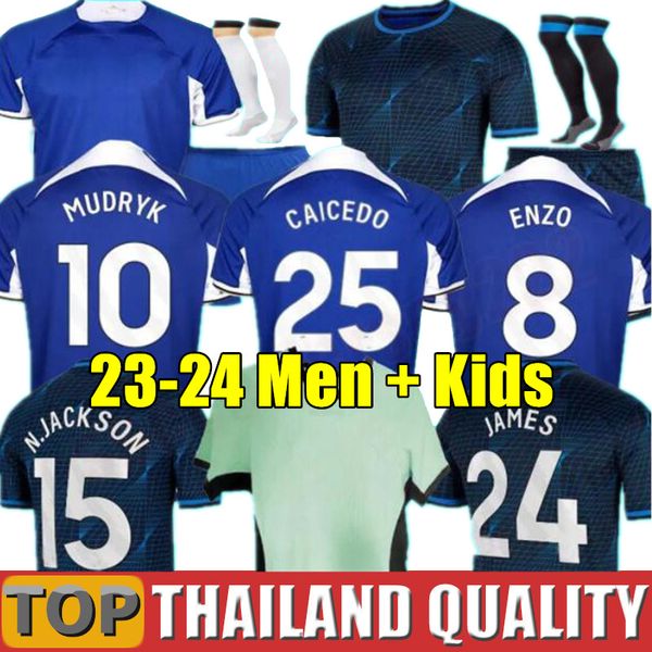 

2023 2024 palmer caicedo enzo fernandez mudryk soccer jerseys 22 23 24 sterling nkunku fofana football shirt set james cucurella chilwell ca, Black;yellow