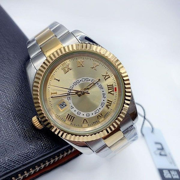 

classic men watches 42mm sky 904l 2813 movement automatic waterproof watch dwell watchs de gold strap wristwatches reloj mechanical luj ginb, Slivery;brown