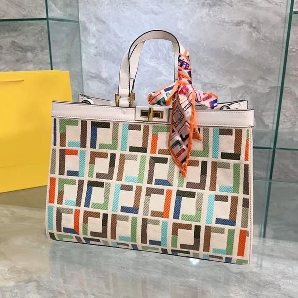 

women designer large tote crossbody handbags women canvas hand bag shopping handbag interior pocket twist lock classic letter ff embroidery