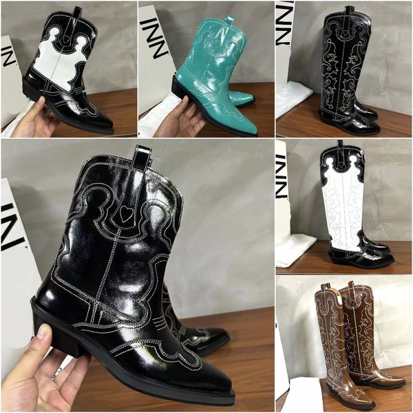 

women western red low shaft designer embroidered western boots fashion american boots high-quality cow leather pointed cowboy boots size 35-, Black