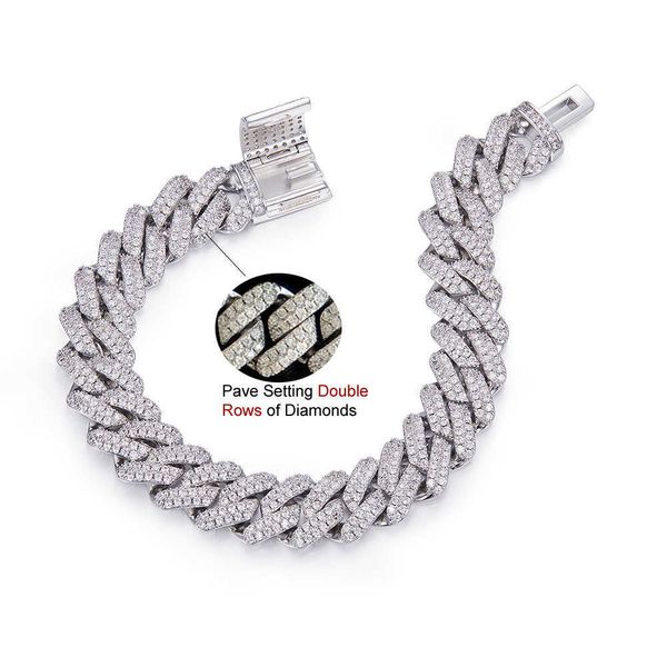 

smn53 s925 sterling sier jewellery 10mm pass diamond tter iced out moissanite cuban link chain hip hop vvs1 moissanite chain, Silver