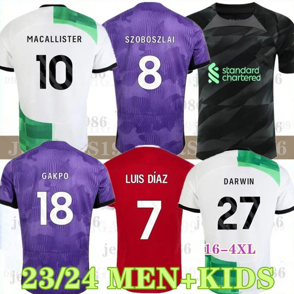 

3xl 4xl 23 24 mac allister szoboszlai soccer jerseys fan player version gakpo darwin 2023 luis diaz football kit kids uniform a.becker goalk, Black;yellow