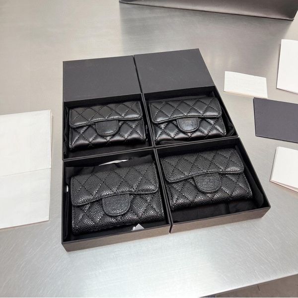 

designer wallet cc bag card holder purse key pouch black caviar with sliver logo magnetic hasp womens wallet flap coin purse small luxury wa, Red;black