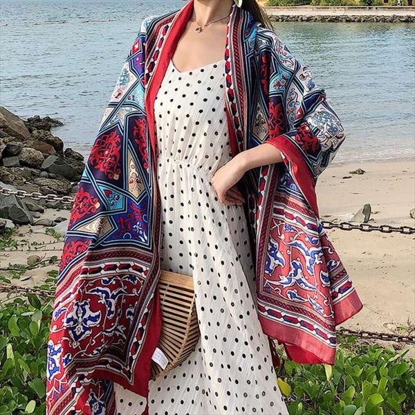 

folk style cotton and linen scarf dual purpose beach red oversized female travel p, Blue;gray