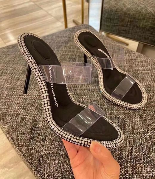 

summer 2023 wang delphine sandals shoes women black stain pointed toe julie slingback crystal branding ankles straps lady party dress high h