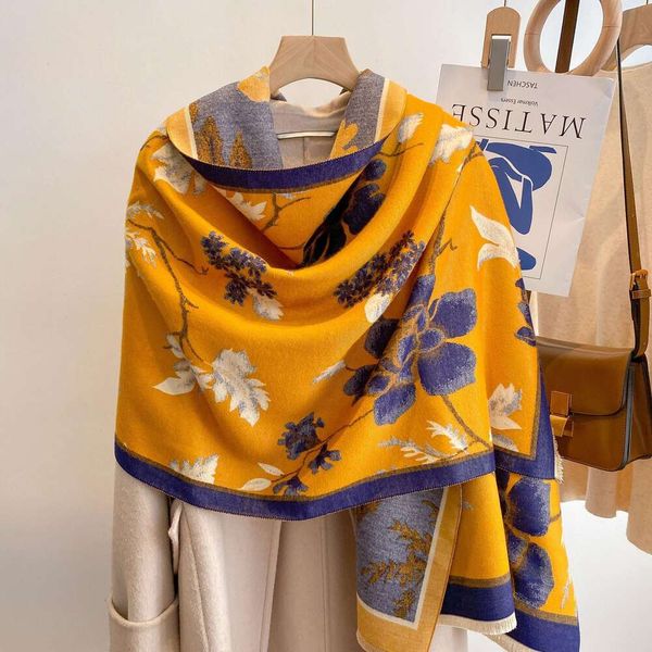 

imitation cashmere shawl scarf womens fashion wild botanic flower tassels double sided multipurpose, Blue;gray