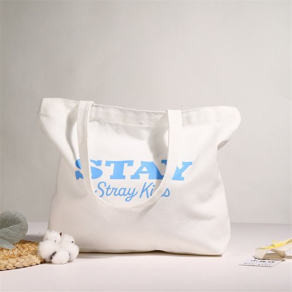 

shopping bags kpop stray kids letter printing canvas shopper shoulder bag handbags tote casual felix han stay 230901