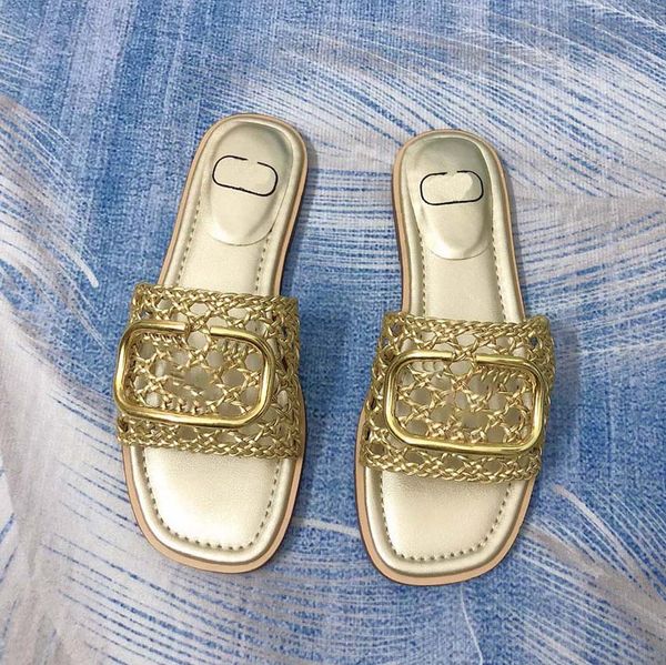 

designer slippers flat bottom women's sandals mesh leather gold silver brand slippers women's fashion outdoor beach travel non sli, Black