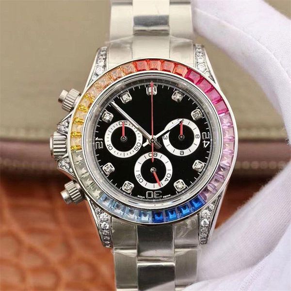 

men's watch mechanical montre 40mm watches movement steel colorful waterproof rainbow diamond bezel sapphire 2813 de automatic wri mhnb, Slivery;brown