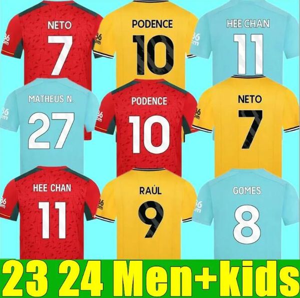 

23 24 wolverhampton soccer jerseys wolves raul semedo neto neves trincao wanderers j otto podence gibbs hee chan 2023 2024 football shirt me, Black;yellow