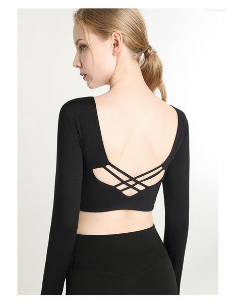 

yoga outfit women sports cropped seamless long sleeve wear for gym shirt thumb hole fitted workout shirts838