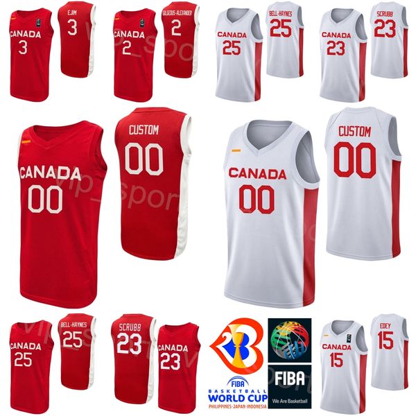 

print 2023 world cup basketball canada jersey jamal murray 27 andrew wiggins 22 23 phil scrubb 25 trae bell-haynes 15 zach edey kelly olynyk, Black;red
