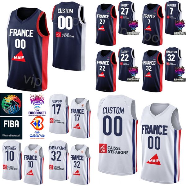 

printed 2023 world cup france jersey basketball 32 victor wembanyama 10 evan fournier 5 nicolas batum joel embiid 21 rudy gobert 27 77 damie, Black;red