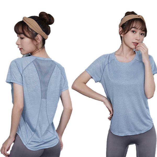 

yoga lu lu lemon women's t-shirt women sports mesh back summer plus size gym t shirt lady activewear fiess running short384