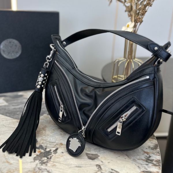 

luxury brand designer bag 2023 new medusa motorcycle bag underarm bag zipper fashion casual crescent bag large capacity crossbody bag classi