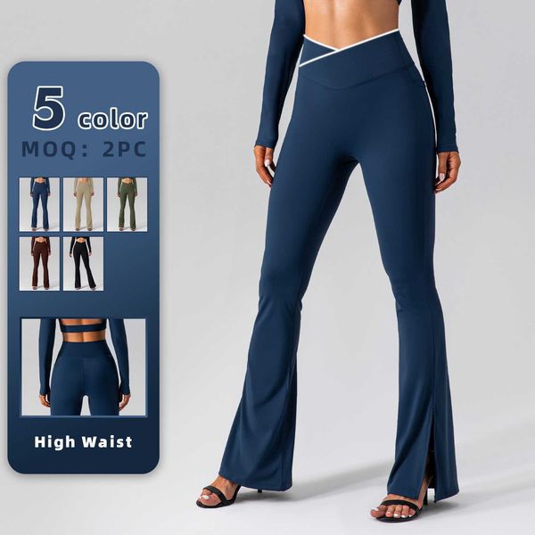 

sport lu lu factory price women cross waist yoga flared pants tracksuit slimming fitness pants gym athletic