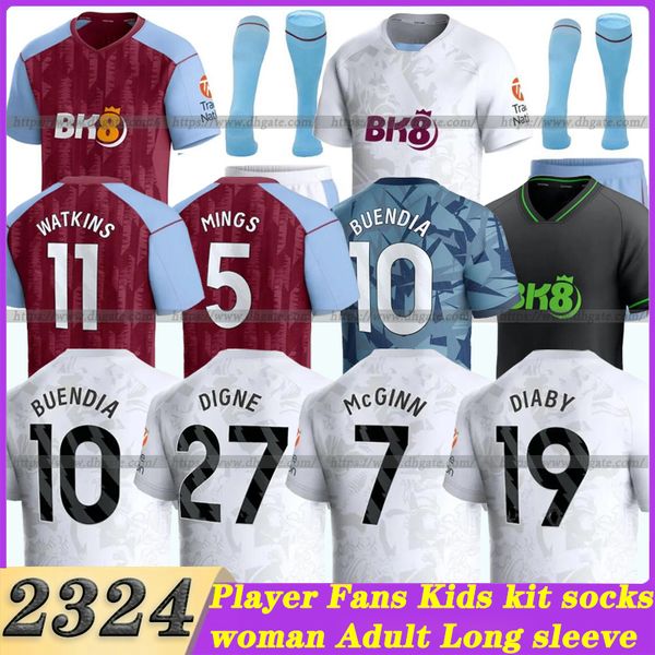 

2023 2024 aston soccer jerseys kamara villa 23 24 home away watkins buendia mcginn el ghazi douglas luiz mings konsa cash football shirt kid, Black;yellow