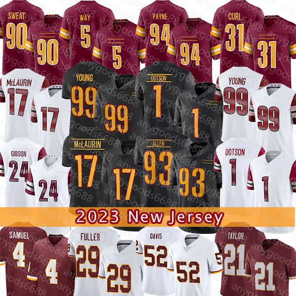 

jahan dotson chase young football jersey terry mclaurin washingtons antonio gibson commanders jonathan allen tress way daron payne kamren cu, Black;red
