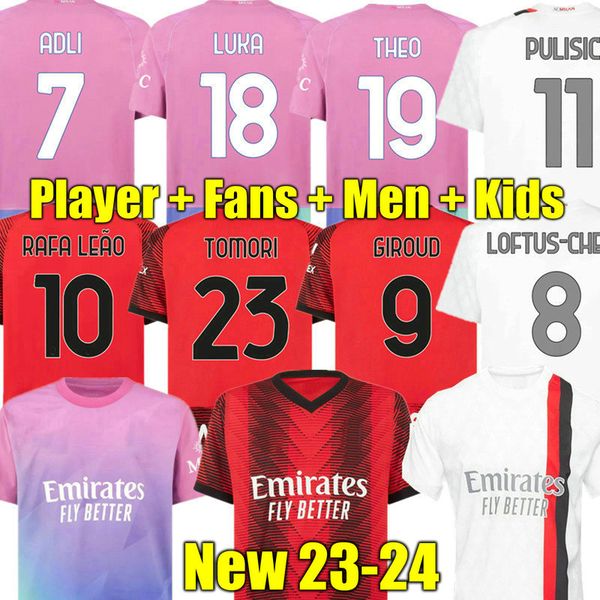 

pulisic 23 24 giroud loftus-cheek soccer jerseys 4th fans player adli football shirt 2023 2024 camiseta de futbol theo rafa leao milans four, Black;yellow