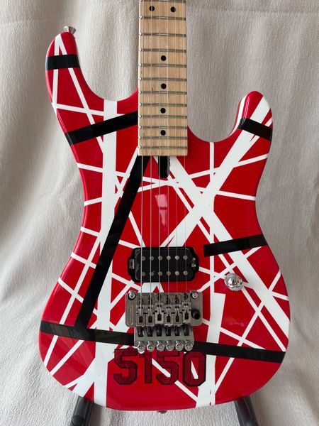 

high-quality edward van halen 5150 white stripe red electric guitar floyd rose tremolo bridge, locking nut, maple neck & fingerboard