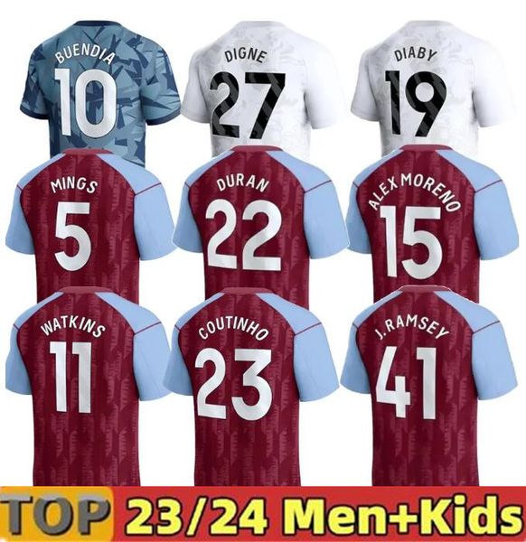 

23 24 soccer jerseys kids kit home 2023 2024 aston villas football shirt away fans version camisetas mings mcginn buendia watkins maillot fo, Black;yellow