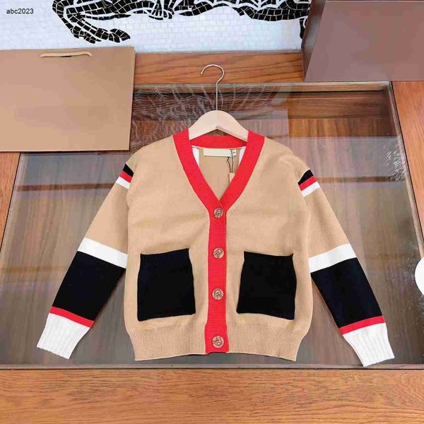 

new designer kids cardigan contrast pocket decoration baby sweater spring products size 100-150 cm v-neck knitted jacket aug30, Blue