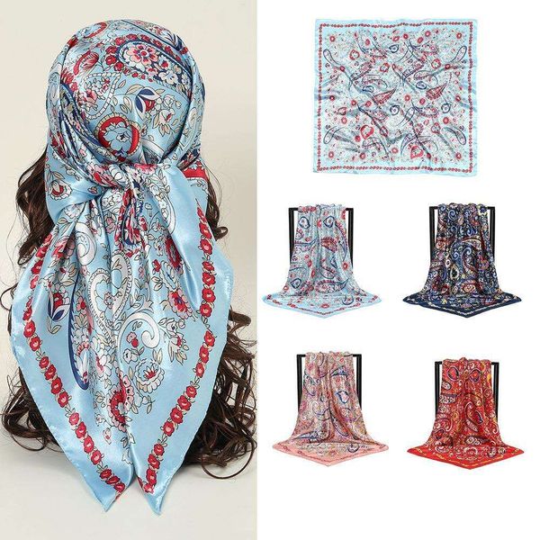 

spring and summer colorful cashew decorations muslim headscarf silk scarf multi purpose imitation gauze, Blue;gray