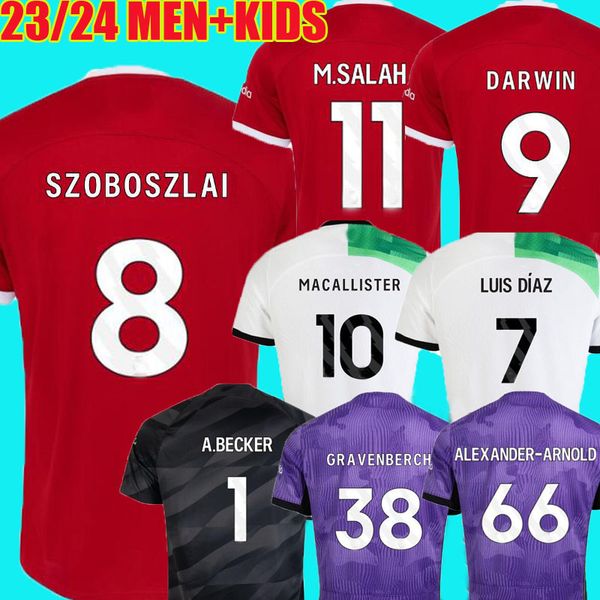 

23 24 season szoboszlai soccer jerseys mac allister 2023 2024 mohamed diogo gakpo luis diaz football shirts men kids uniforms alexander arno, Black;yellow
