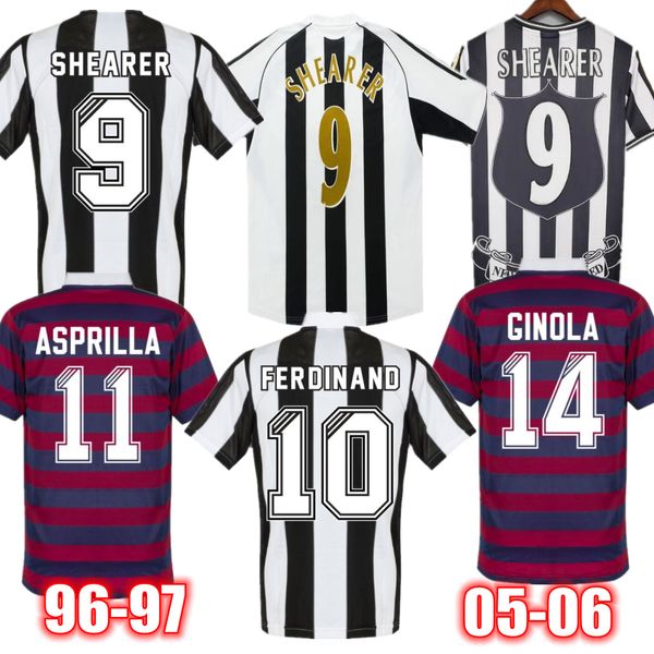 

shearer ginola soccer jerseys 96 97 nufc retro football shirt 05 06 classic home and away asprilla ferdinand vintage kit top, Black;yellow