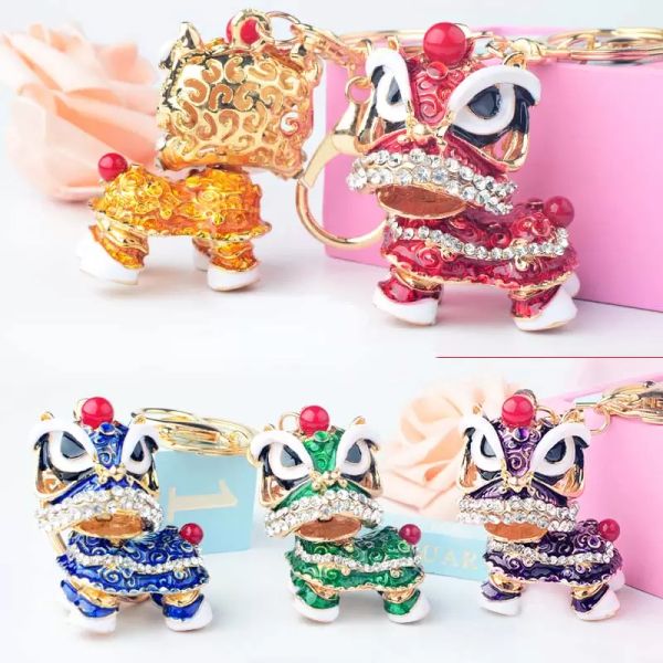 

50pcs dhl bag parts creative gift chinese style lion dance alloy key ring fashion pendant car pendant 7colors zz