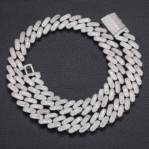 

fashion hip hop men's 14mm baguette cuban link neck chain gold plated copper aaaaa zircon iced out jewelry necklace, Silver