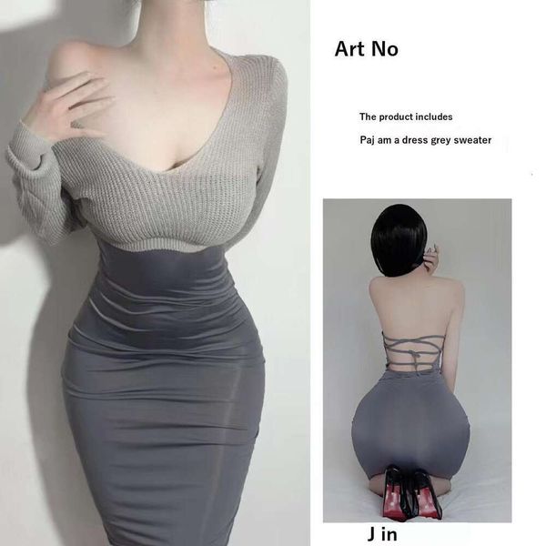 

lingerie womens sweaters no need to take off the ice silk strap long dress pure desire expose buttocks, White;black