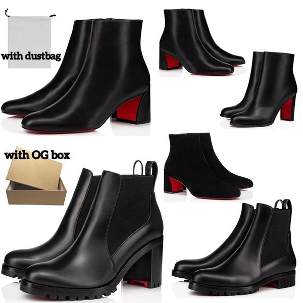 

2023 red-bottoms shoes popular trendy women short booties dress ankle boot heels boots luxury reds soles heel womens pumps turela, Black