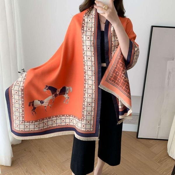 

shawl woman scarves autumn and winter style big horse all matched fried street dual use scarf thickened imitation, Blue;gray